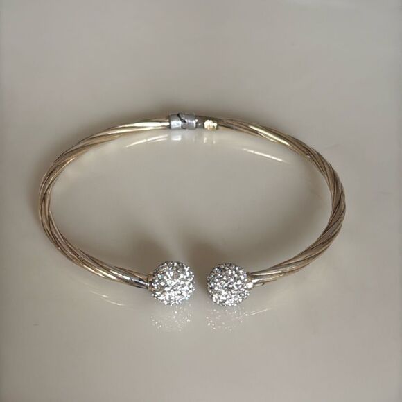 Sterling Silver 14K GP LEAU Twist Clamper Cuff Bracelet - Picture 1 of 5